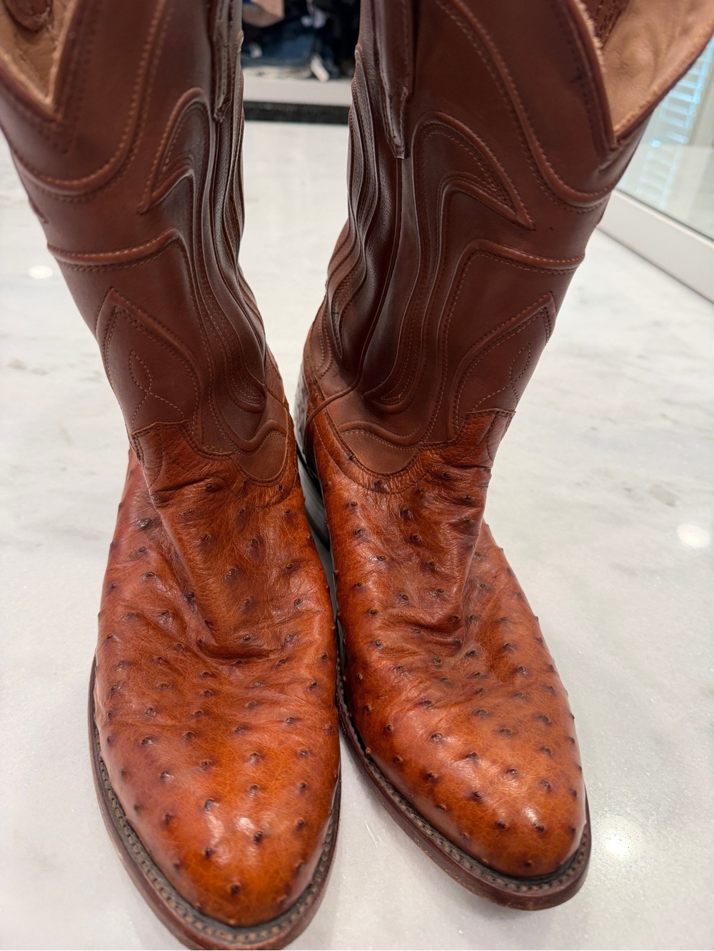 Tecovas Men's Ostrich Toe Western Boots - Chestnut Brown